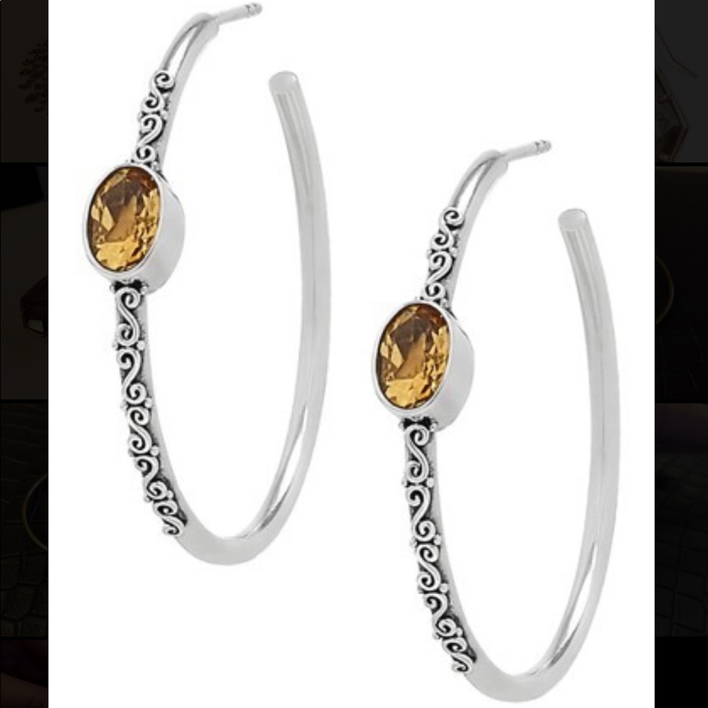 Samuel B SterlingSilver Oval Citrine Hoop Earrings